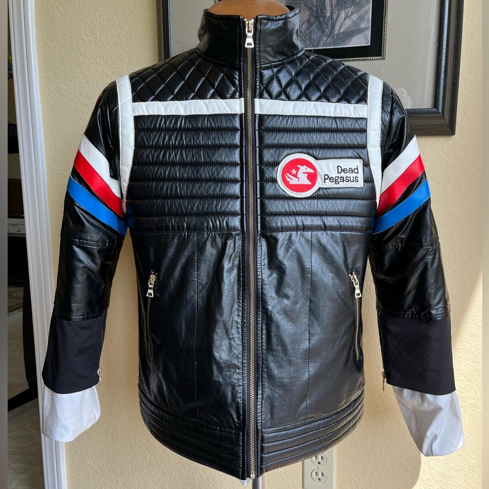 Dead Pegasus Unisex Black Leather Zipper Jacket Size Large
